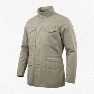 Levi’s Khaki Cotton Utility Field Jacket Hidden Hood Safari Style Size Medium